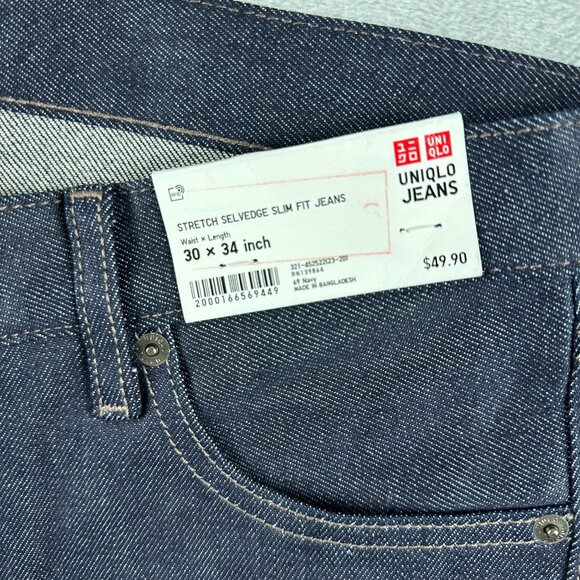 Uniqlo Straight Leg Jeans Stretch Selvedge Slim Fit Womens Size 30X34 Blue - Picture 6 of 13
